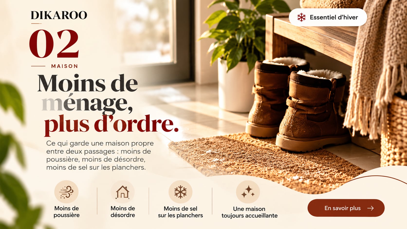 Tapis d'entrée absorbant avec des bottes d'hiver dans un vestibule